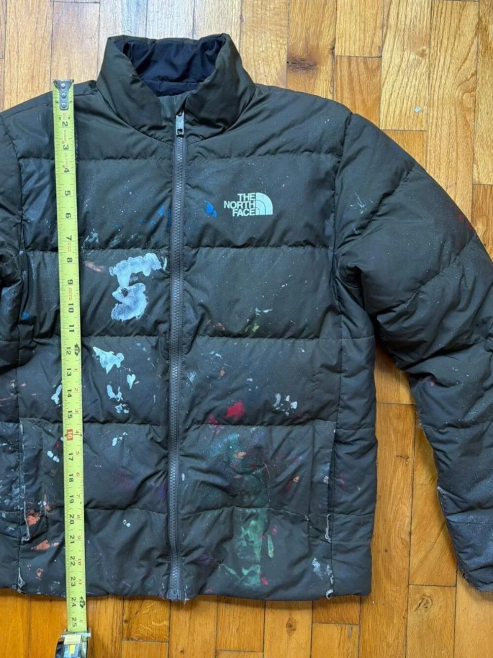 The North Face reversible olive green/black jacket with graffiti, small